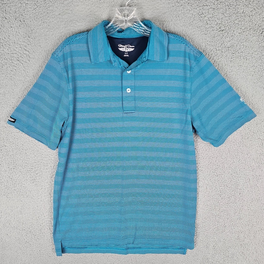 Straight Down Polo Shirt Mens Small Blue Striped Performance Short Sleeve Golf